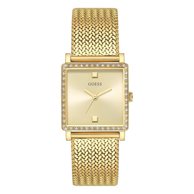 Guess Square 28mm Champagne Dial Analog Women Watch - U1388L2M